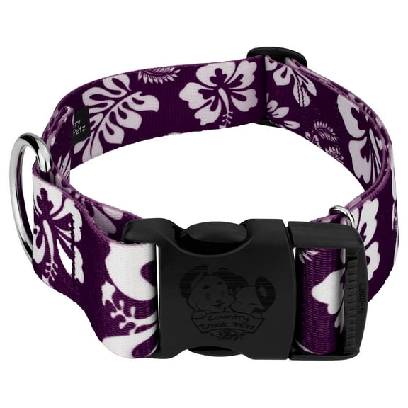 Country Brook Petz® 1 1/2 inch Deluxe Purple Hawaiian Dog Collar, Medium