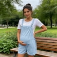 thumbnail image 2 of Frostluinai Women's Maternity Overalls Shorts Pregnancy Casual Sleeveless Jumpsuits Romper with Pocket Basic Solid Linen Jumper Shorts, 2 of 9