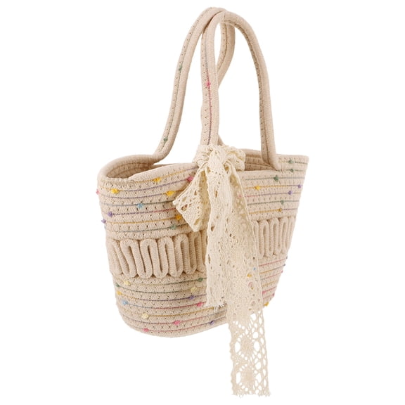 UPOUART Summer Bag Women White Braided Rope 1Set Fashion Statement for Seaside Beach Travel 11.4*6.7*4.7in