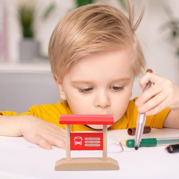 FOMIYES Wooden Railway Station Platform Toy Red for Kids DIY Play Model Safe and Durable 3.5 x 2.5 x 1.5 Inches