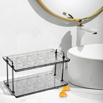 2 Tier Clear Storage Shelf Bathroom Kitchen Organizer Desktop Vanity Rack Cosmetic Organizer Plastic Storage Shelf Countertop Organizer Transparent Stackable Shelf