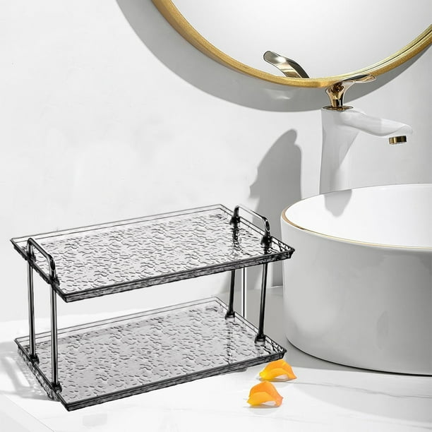 Estante de almacenamiento para tocador de baño, organizador de encimera transparente de 2 niveles, estante apilable para tocador, para baños pequeños, amplia superficie de sujeción, material