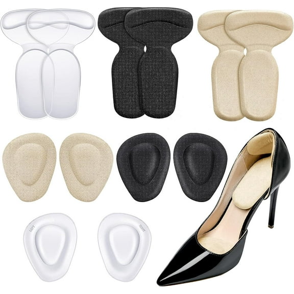 6 Pairs High Heel Cushions Pads Shoe Comfort Heel Inserts of Foot Cushions Gel Pads Insoles for Women Men Loose Shoes Blister Prevention(Beige, Black, Clear)