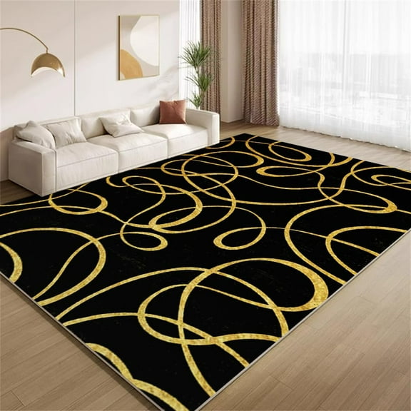 Luxury Black Gold Area Rugs Minimalist Gold Stripes Rugs Soft Non Slip Washable Non Shedding Indoor Carpet for Living Room Bedroom Kids Room Home Entrance Foyer Decor 2x3ft Small