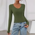 thumbnail image 4 of Women Long Sleeve V Neck Slim Fit Shirts Basic Tee Tops 2025 Fall Casual T Shirt Blouse Outfits Clothes Army Green S, 4 of 5
