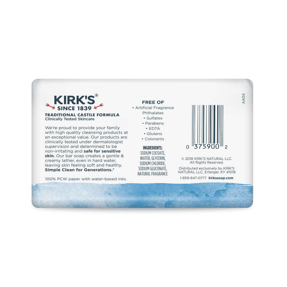 Kirk's Castile Bar Soap - Made With Premium Coconut Oil, Original Fresh Scent, 4 oz Bar, 1 Pack