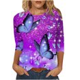 thumbnail image 2 of Pntutb moda mujer cuello redondo tres cuartos 3/4 manga camiseta otoño estampado blusa tops sudadera Pntutb Pntutb-3824, 2 of 5