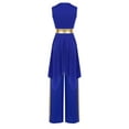 thumbnail image 2 of Kaerm Women Praise Dance Outfit Color Block Asymmetric Overlay Dress with Pants Blue XL, 2 of 7