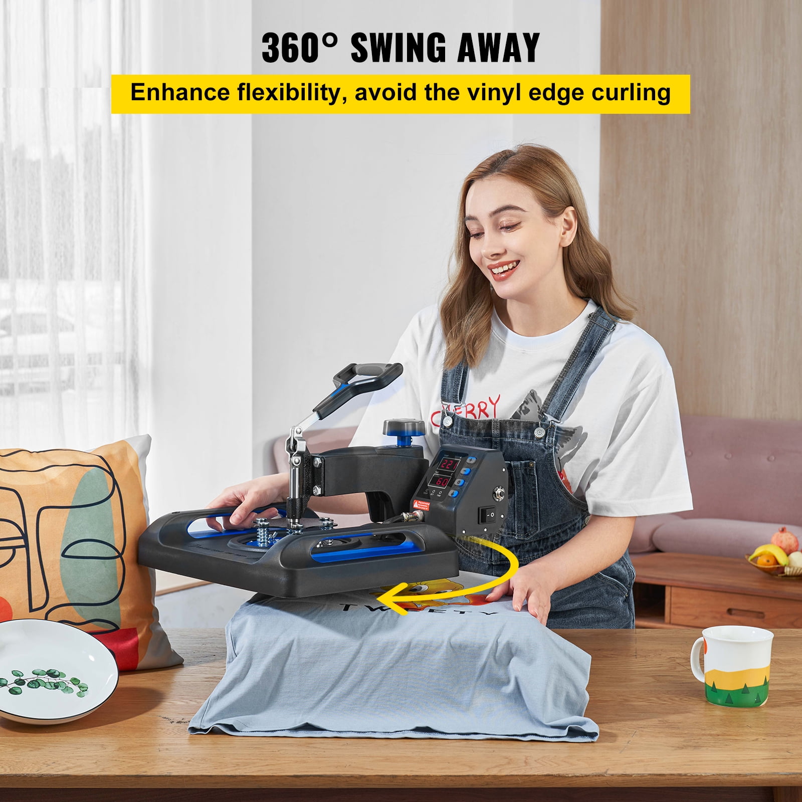 KFFKFF Heat Press, 15x15in Swivel 5-in-1 Heat Press Device, Digitally Controlled Versatile Tool, Efficient Heating & Enhanced Safety, Perfect for T-shirts, Hats, Caps, Mugs, Plates