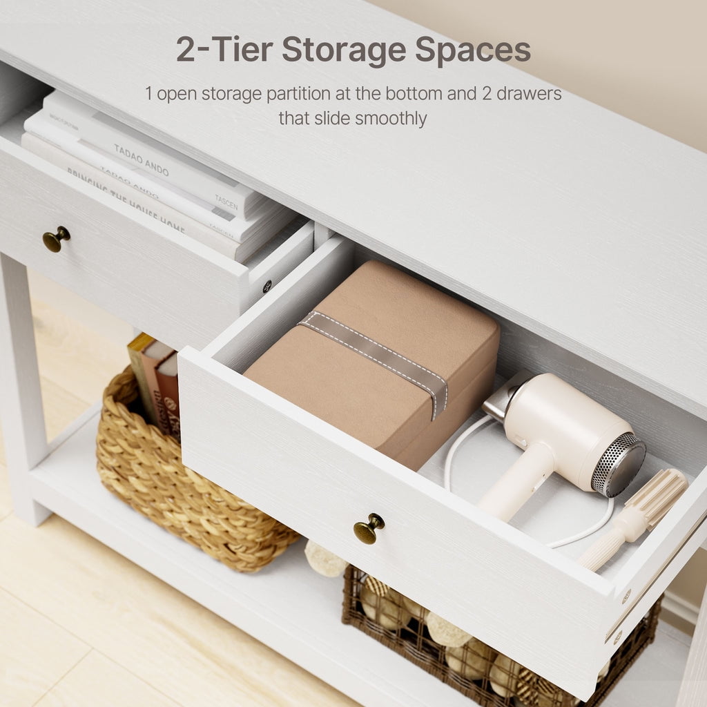 Aiho Console Table 39" with Drawers, Wood Entryway Table Hallway Table with Open Storage, Sofa Table for Living Room, Foyer and Corridor - White