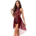 thumbnail image 2 of JanJean Women's Halter Sequins Lyrical Dance Costumes Dress Sleeveless Asymmetrical Tulle Skirt Burgundy S, 2 of 6