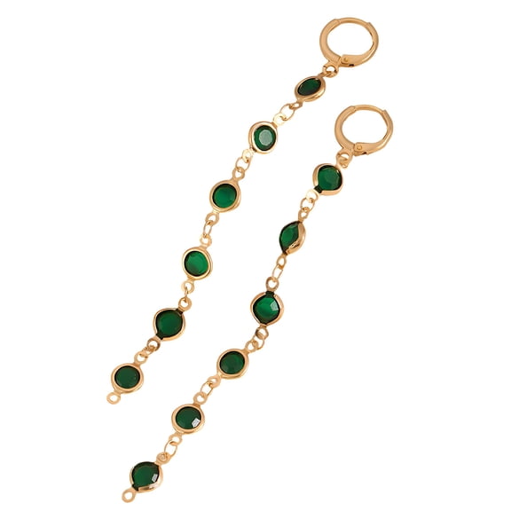 DESIGNICE Designice Fashion Long Tassel Crystal Stud Earrings Hoop Drop Dangle Women Wedding Jewelry-Green Earrings