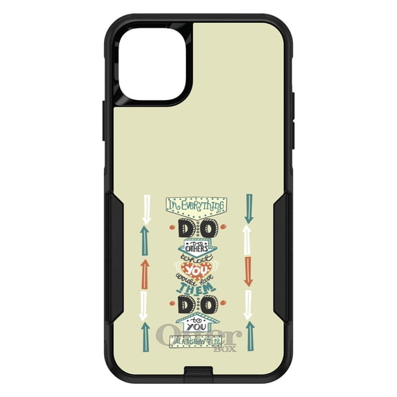DistinctInk OtterBox Commuter Custom Case for Apple iPhone 15 (6.1" Screen) - Do Unto Others - Tempered Glass Back