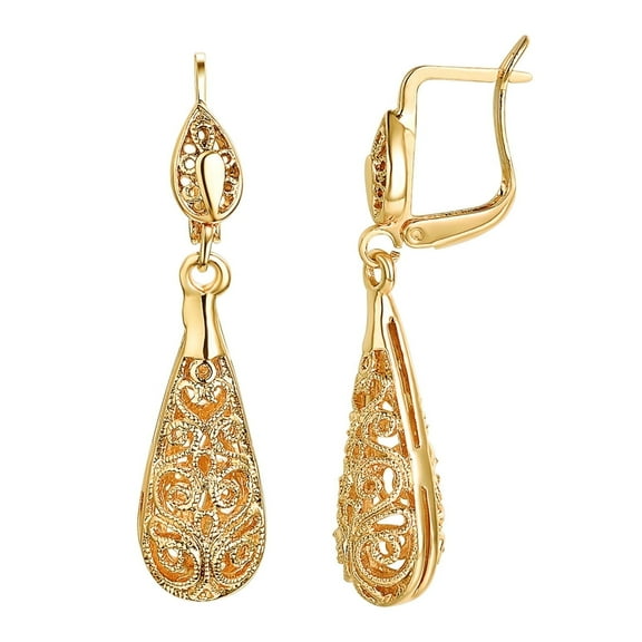 Yoursfs Filigree Teardrop Leverback Dangle Earrings for Women Gold Gold Plated Wedding Earring Prom Jewelry
