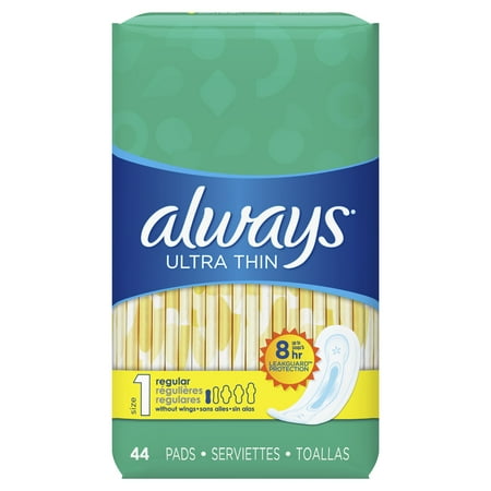 Always Ultra Thin, Size 1, Regular Pads Wingless, Unscented, 44 Ct