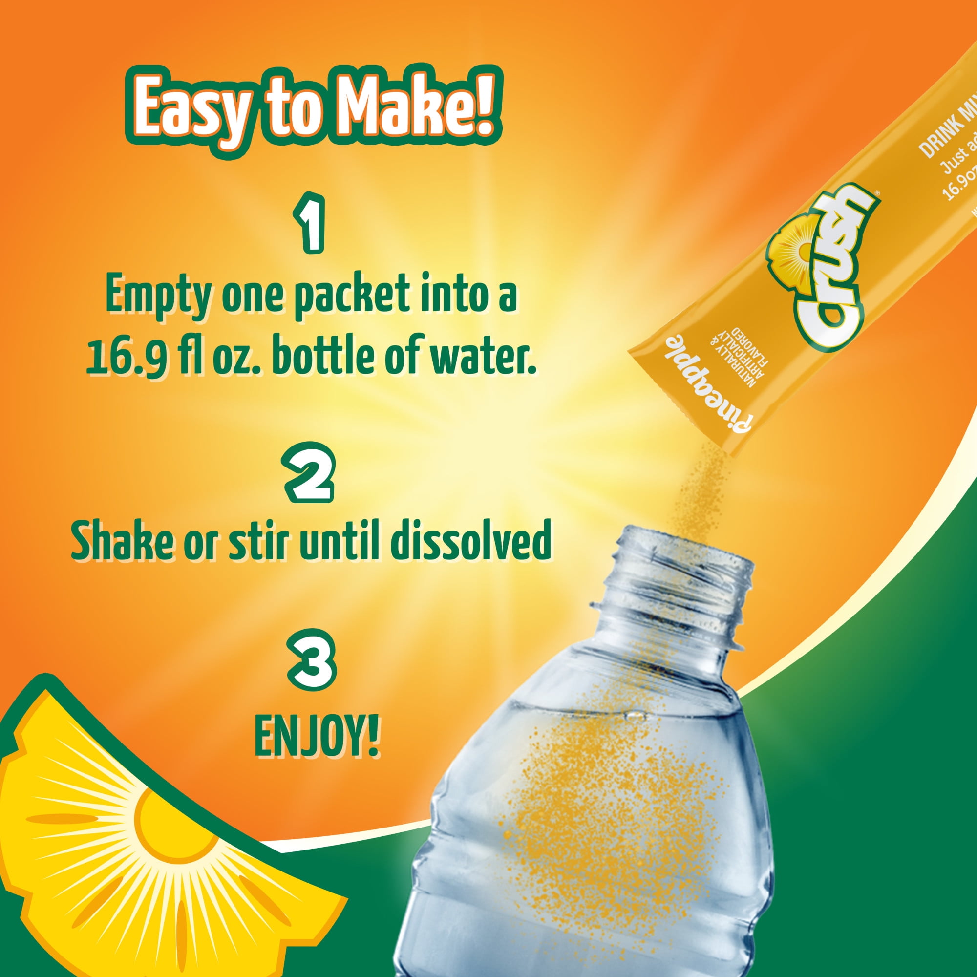 Crush Pineapple Powder Drink Mix, Sugar-Free (1 Box, 6 Sachet per Box)