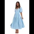 thumbnail image 2 of Vestido Midi Fluido de Corte A con Escote en V Profundo, Corta Abullonada, Cintura Alta Elástica y para Mujer Azul XL, 2 of 9