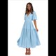 thumbnail image 2 of Vestido Midi Fluido de Corte A con Escote en V Profundo, Corta Abullonada, Cintura Alta Elástica y para Mujer Azul XL, 2 of 9