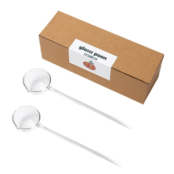 2Pieces Clear Glass Ladles Soap Spoon for Serving Soups and Mixing Drink at Parties Heat Resistant