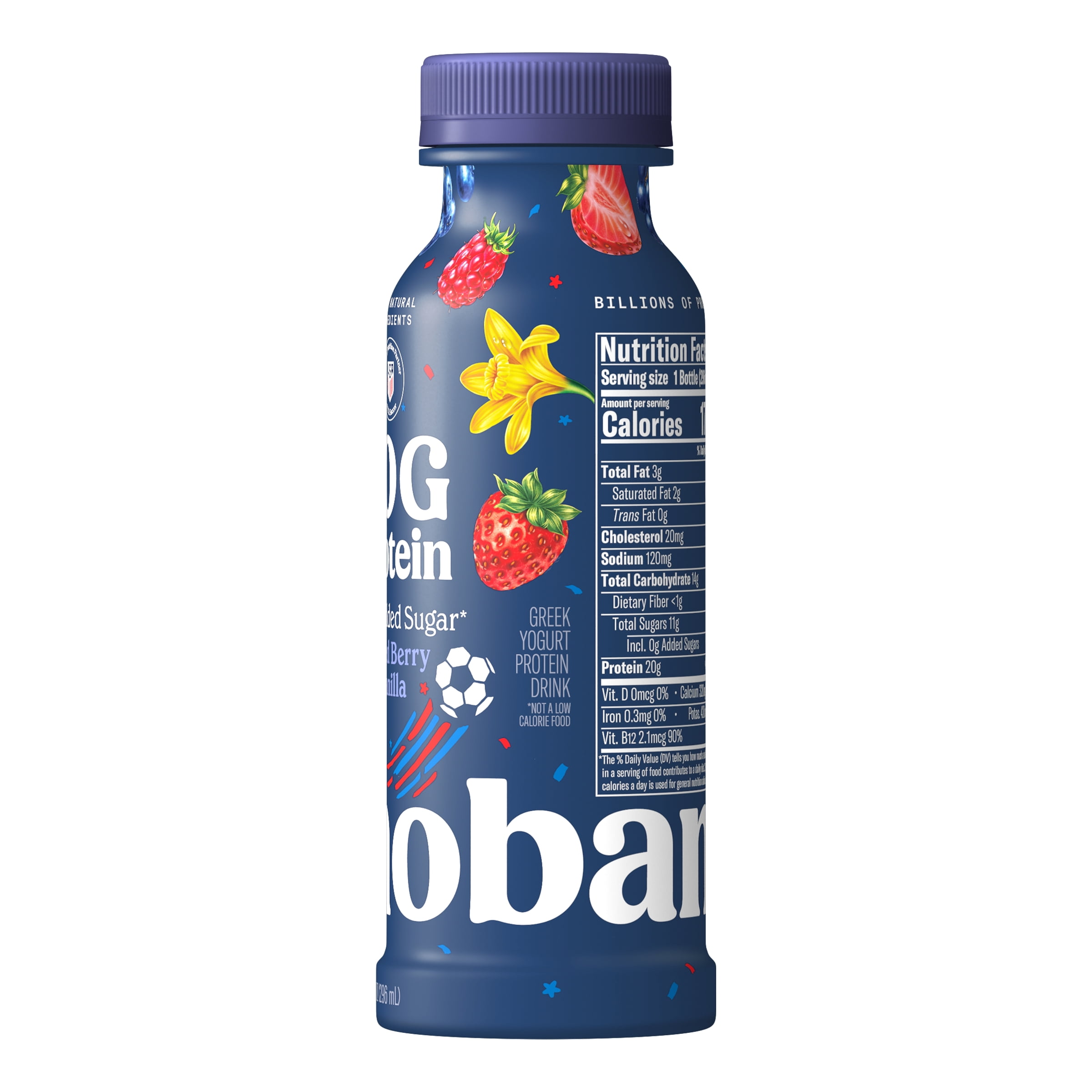Chobani 20G Protein Low-Fat Greek Yogurt Drink Mixed Berry Vanilla 10 fl oz Bottle
