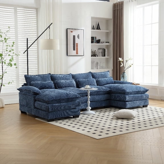 Modern Large Chenille Fabric U-Shape Sectional Sofa for Living Room - 110.63×56.69×31.89inch, Durable and Comfortable