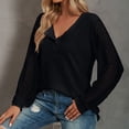 thumbnail image 5 of Odeerbi Womens Tops Long Sleeve Blouses Casual Lace Stitching Solid Color V Neck Pullover Top T-shirt Navy, 5 of 8