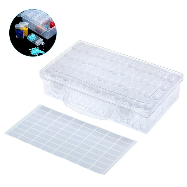 Amdohai Clear Plastic Diamond Storage Box with Handle 64 Pack Transparent Diamond Embroidery Painting Accessory Tool Drill Jewelry Beads Container Holder with Label
