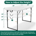 thumbnail image 5 of HaiNova 4 Ft Adjustable Height Folding Table, Max Load 400lbs, Portable Camping Table with Handle for Home Party, Camping Parties and Weddings, White, 5 of 11