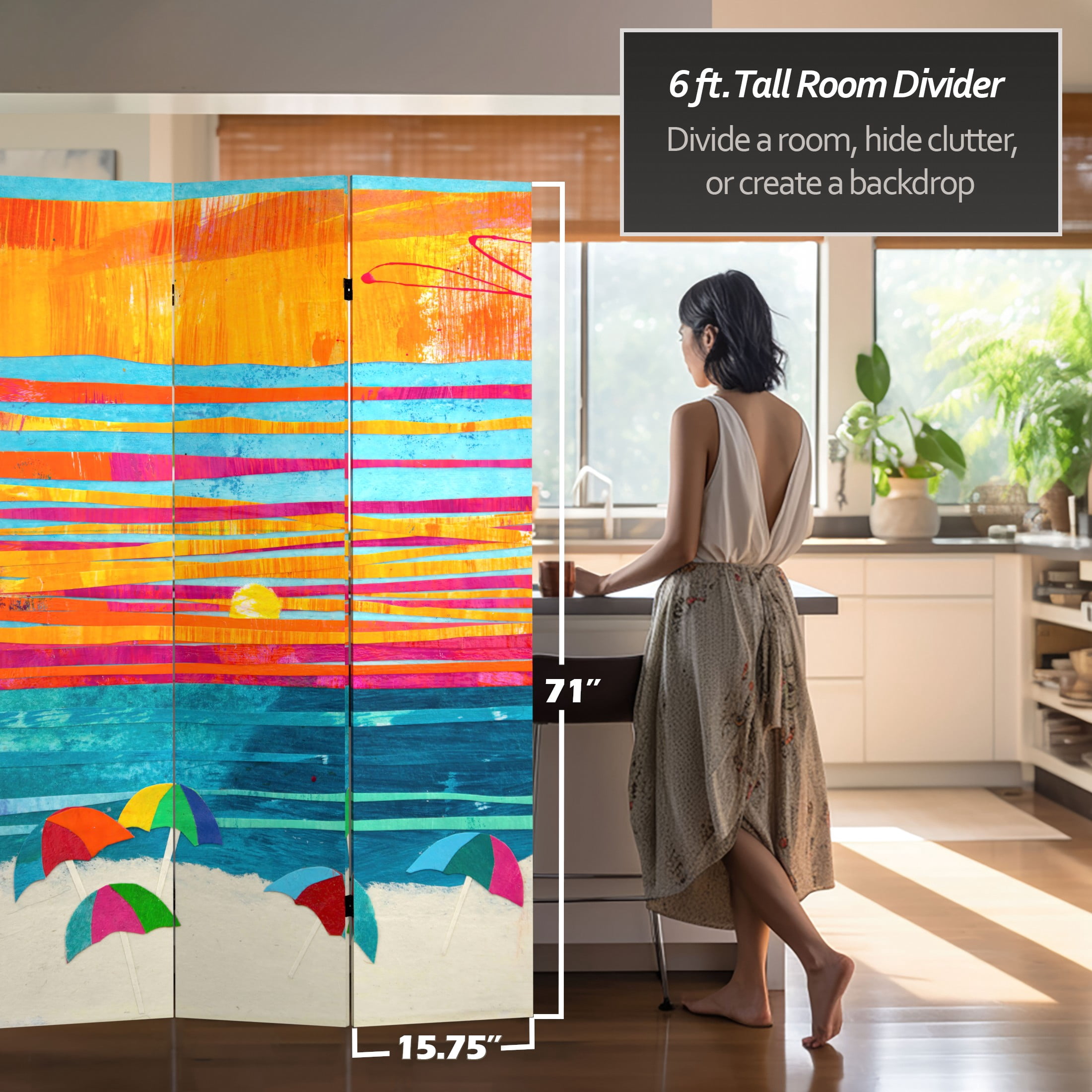 6 ft. Tall Double Sided Sunlit Tides Canvas Room Divider