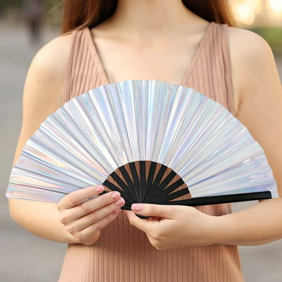 Boots On the Ground Hand Fan 13 Inch Hand Fans for Women Foldable Colorful Reflective Fans for Line Dancing Chinese Japanese Tai Chi Edm Music Festival Event Party Dance Performance Decoration