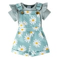 thumbnail image 2 of 18 Months Girl Clothes Sweat Suits Newborn Baby Girl Summer Clothes Ribbed Ruffle Short Sleeve Romper Daisy Suspender Overall Shorts 2Pc Outfits, 2 of 9