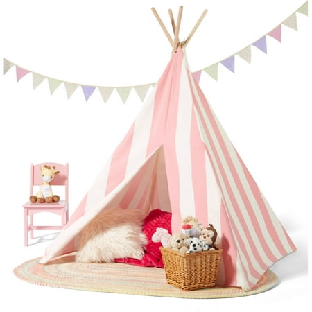 Children's Teepee Tent, Pink/White Stripes
