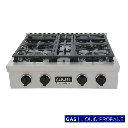 30 in. Propane Gas Range Top in Stainless Steel with Tuxedo Black Knobs