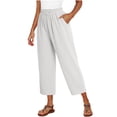 thumbnail image 5 of Lenpel Womens Wide Leg Capri Pants Cotton Linen High Waist Lounge Cropped Trousers with Pockets Trendy Pleated Baggy Capris, 5 of 5
