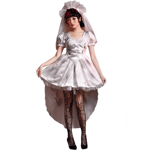 Women Halloween Dress Women's Wedding Gown For Masquerade Roleplay & Stage Bride Maxi Dress