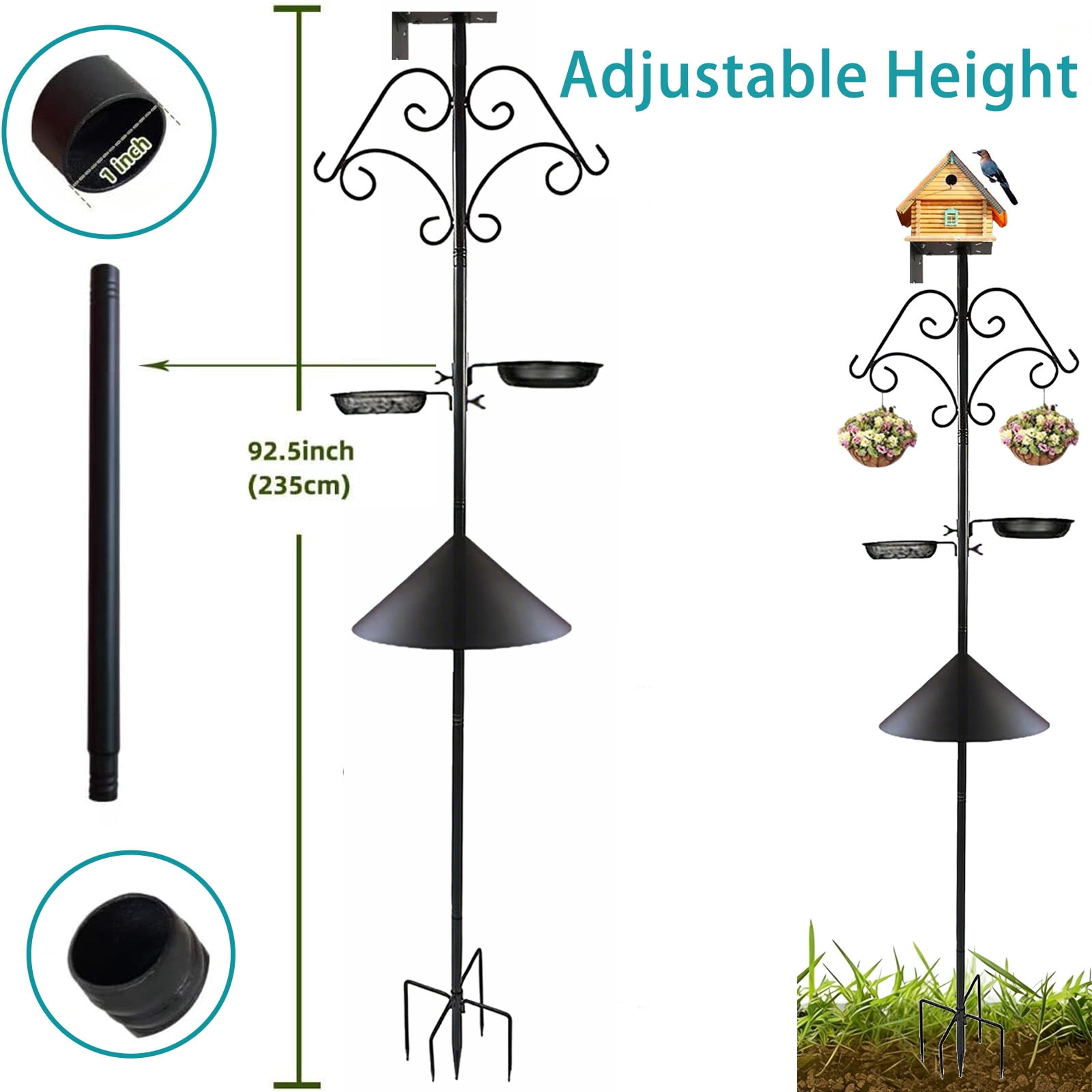 Bird Feeder Pole Stand,92 Inch House Pole for Outdoors Weather Station,Heavy Duty Metal Mount Kit Adjustable Multifunctional Bird Feeder Stand