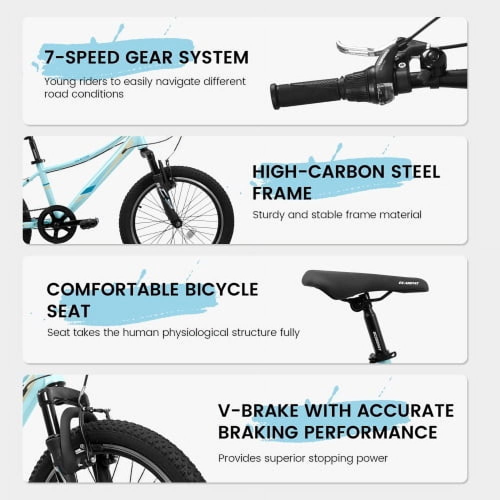 "RAISTYW 20"" Mountain Bike, Shimano 21-Speed Front Suspension Bicycle, V-Brake, Carbon Steel Frame, Blue"
