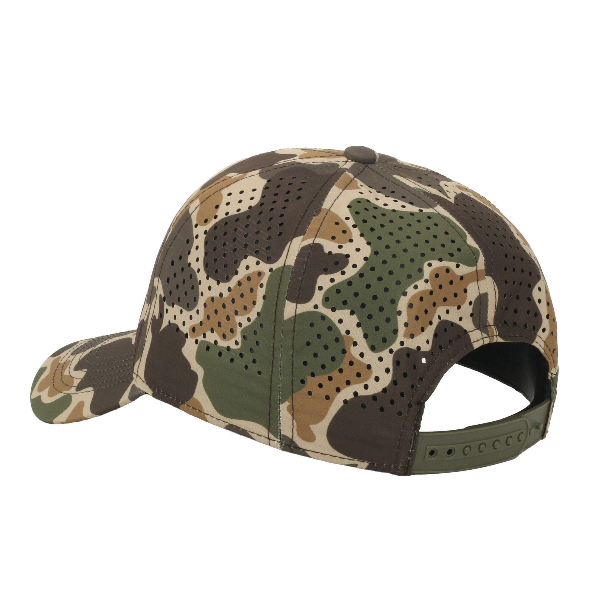 Outdoor Cap Deer Tag 6-Panel Structured Hat – Screen Print Patch, Woodland Camo with Perforated Back, One Size
