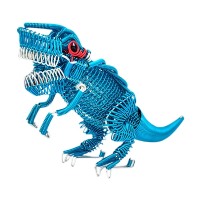 Estatua de dinosaurio, figura de alambre de aluminio, modelo de regalo, hecha a mano, decorativa para escritorio. Azul