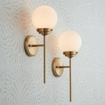 360 Lighting Ayva Modern Wall Light Sconces Set of 2 Shining Brass Hardwire 6" Fixture White Glass Globe Shade for Bedroom Bathroom Vanity Reading