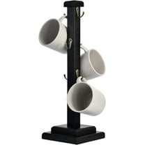 Arikago  Rustic Coffee Mug Tree Stand, Solid Wood Holder for 6 Mugs, Space-Saving Kitchen Organizer, Stylish and Sturdy Cup Display Rack, Black