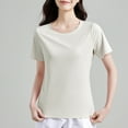 thumbnail image 2 of Youyipin Womens Tops Women's Lightweight And Soft Bamboo Viscose T-Shirt Curved Hem Crew Neck Smooth Trendy Sleep Lounge Summer Tops For Women, 2 of 4