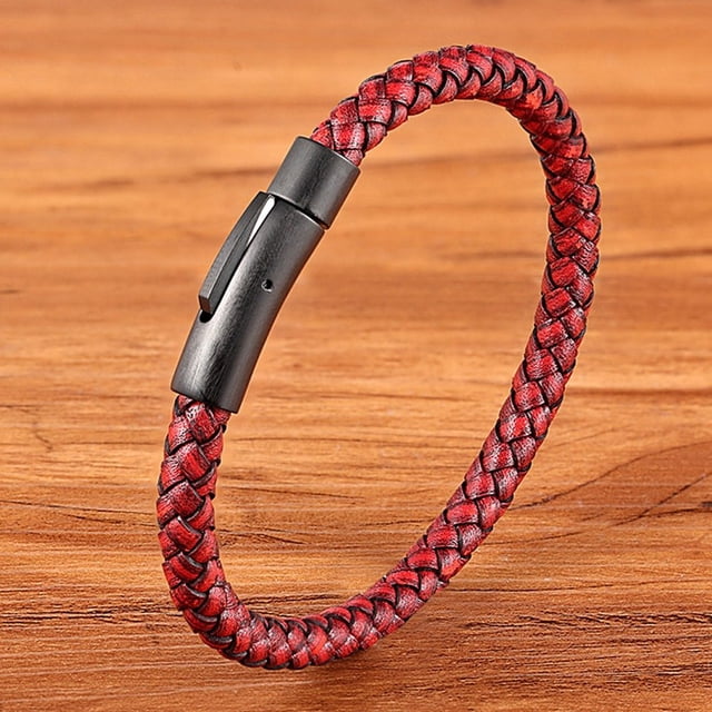 XQNI, nueva pulsera de cuero de estilo clásico para hombre, botón de acero inoxidable negro Simple, accesorios neutros, regalos de joyería tejidos a mano Tan Jianjun unisex