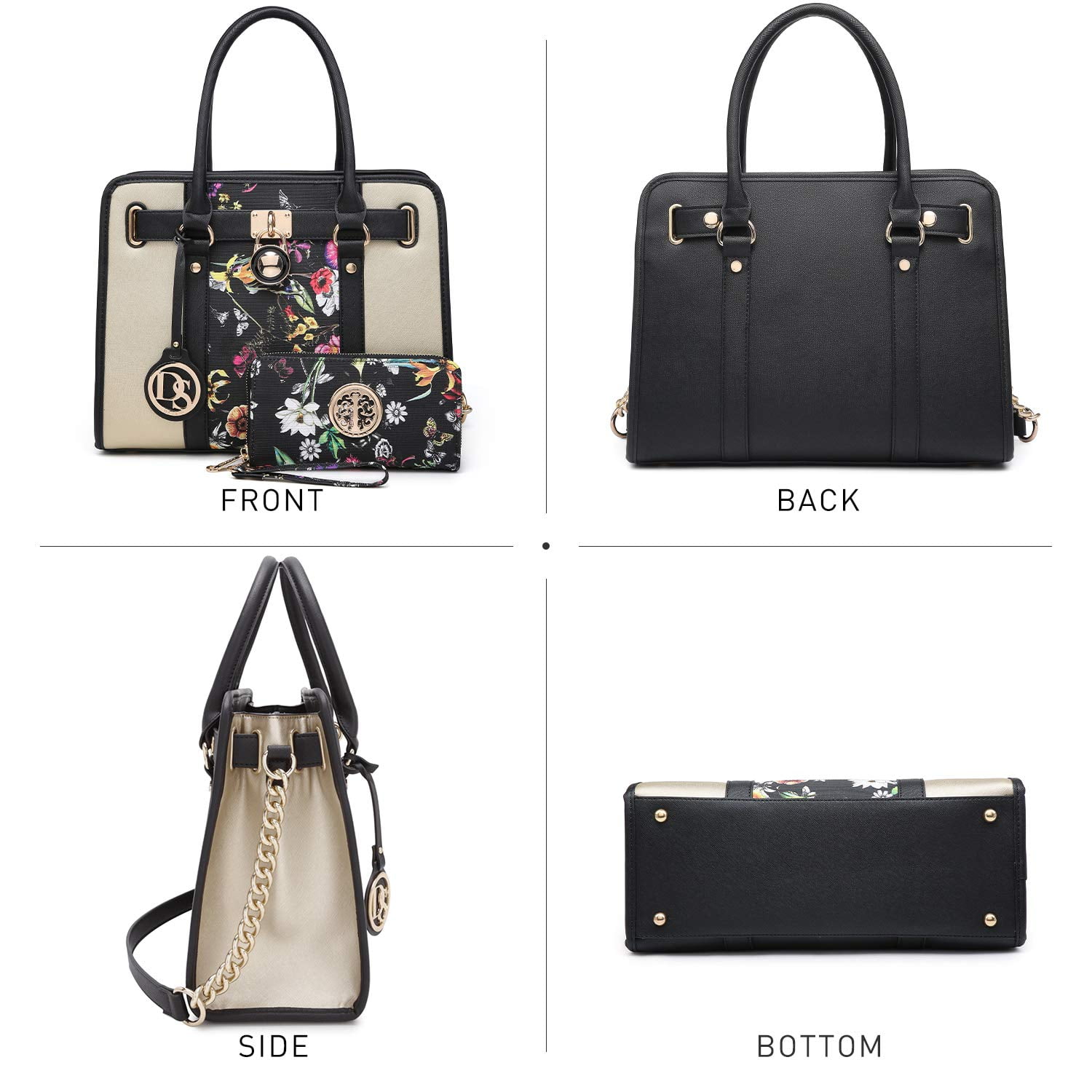 Dasein Women Handbags Purses Two Tone Satchel Bags Top Handle Shoulder Bags Work Tote with Matching Wallet