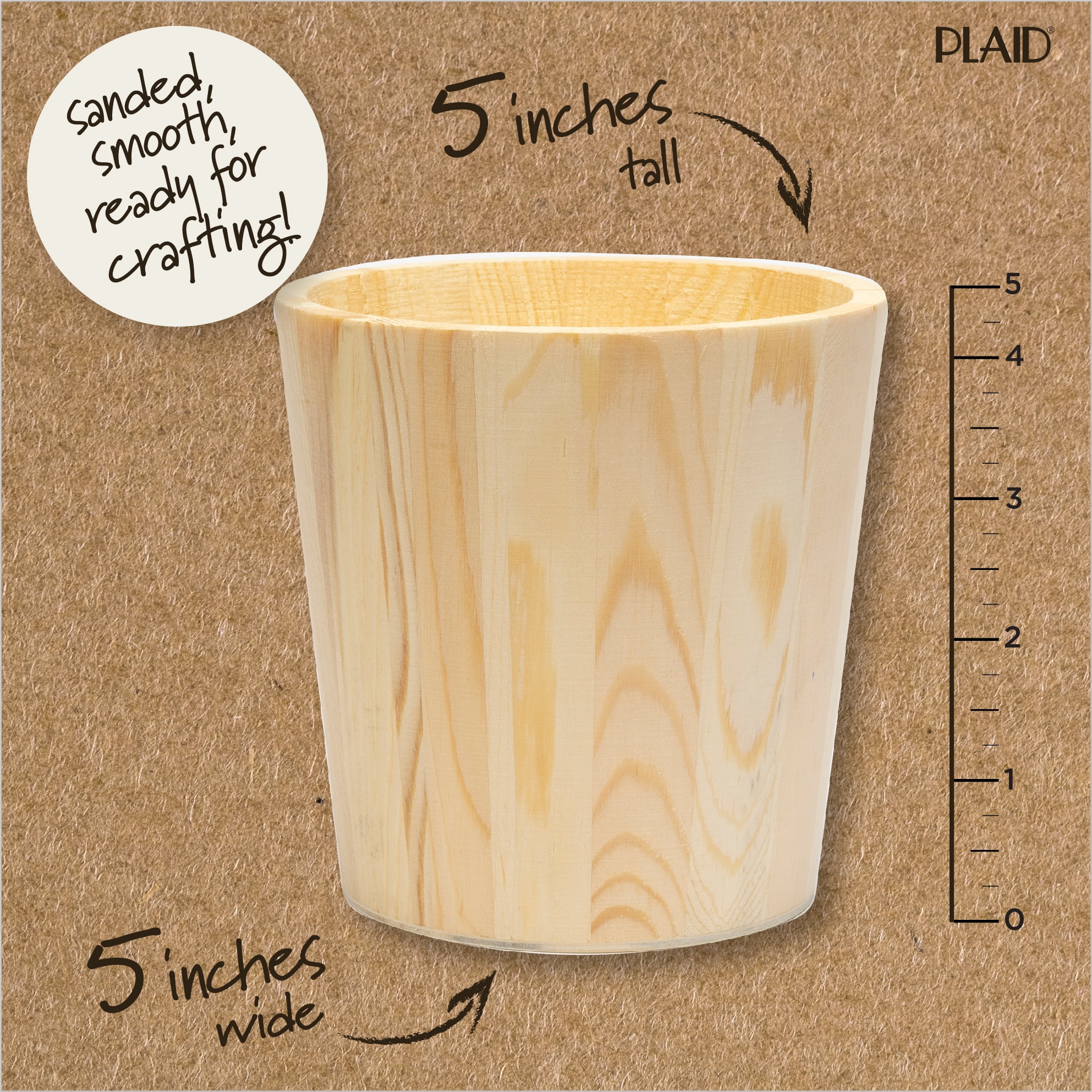 (2 pack) Plaid Unpainted Wood Round Planter, 5" x 5" x 5"