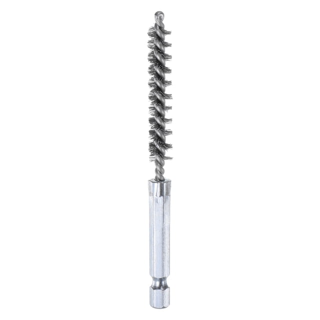 304 Inoxidable Acero Perforación Cepillo 8mm Diámetro 4" Largo Limpieza Trenzado Alambre Cepillo con Mango 1/4" Hexagonal Vástago para Tubos, Puertos, Rodamientos