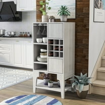 Furniture of America Morg 24"Width Wood 9-Bottle Wine Cabinet with Doors, White Oak