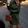 thumbnail image 6 of HNMKIU Women Turtleneck Long Sleeve Knit Elasticity Slim Sweater Dress Mid Length for Autumn and Winter Green,L, 6 of 9