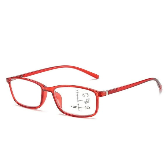 Fashion Frame Vintage Eye Protection Reading Glasses Ultra Light Glasses Progressive Multifocal Anti-Blue Light RED STRENGTH 150