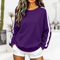 thumbnail image 2 of MSJUHEG Sweatshirt for Women, Varsity Striped Crewneck Long Sleeve Drop Shoulder Pullover, Oversized Loose Fit Casual Top for Everyday Wear A1 Dark Purple M, 2 of 6